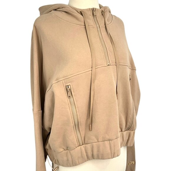 PopFlex Half Zip Warm Up Hoodie Latte Oversized Sweatshirt Size Medium M - Picture 8 of 11